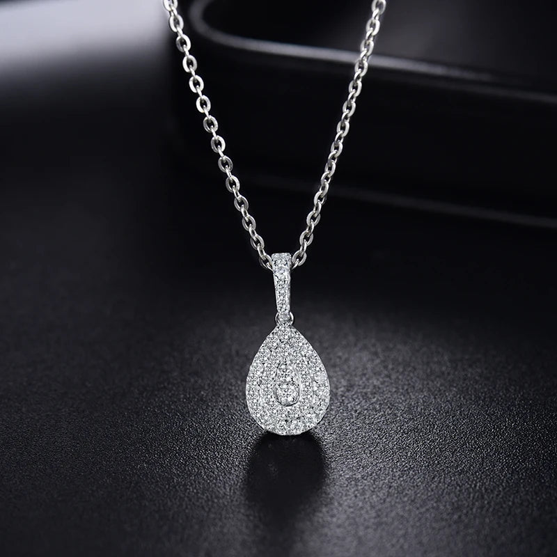 14K White Gold Pear Shape Natural Diamond Pendant for Women