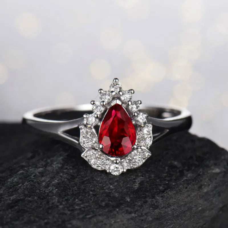 White Gold Ruby and Diamond Ring for Her