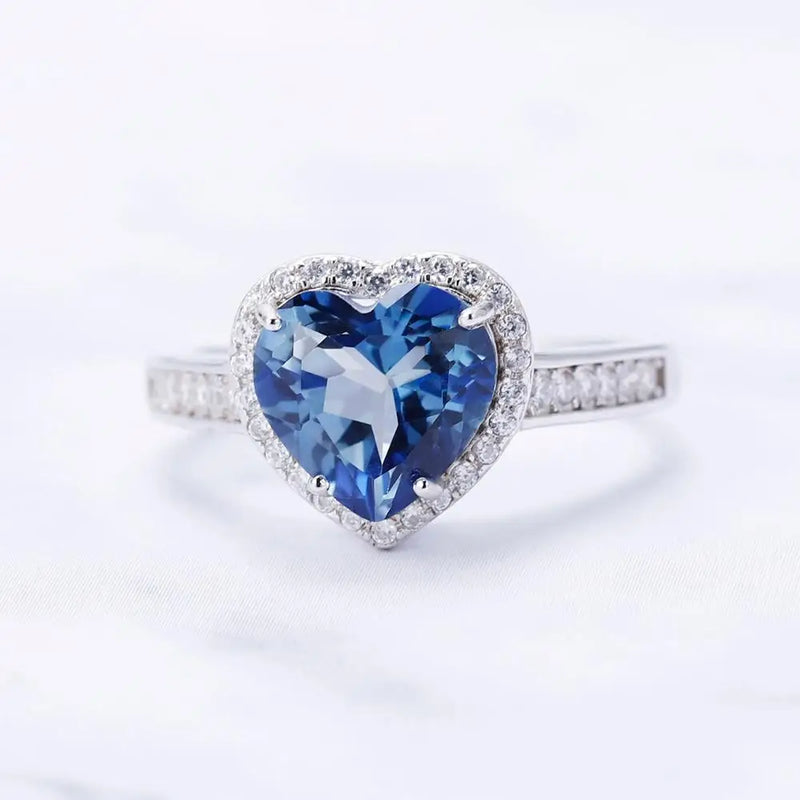 925 Sterling Silver Iolite and Mystic Quartz Heart Shape Ring for Women