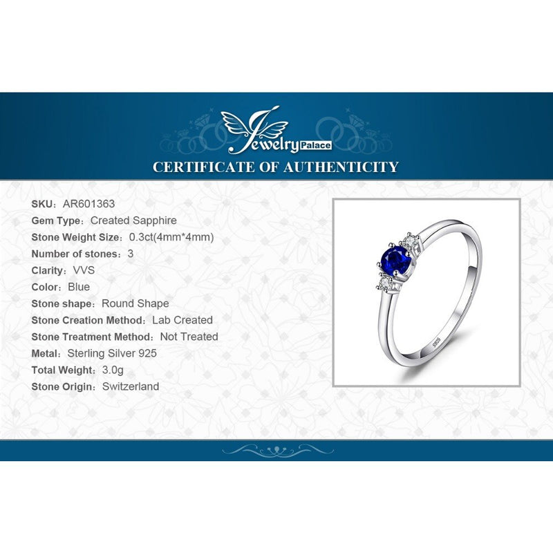 925 Sterling Silver Blue Sapphire 3 Stone Promise Ring for Women