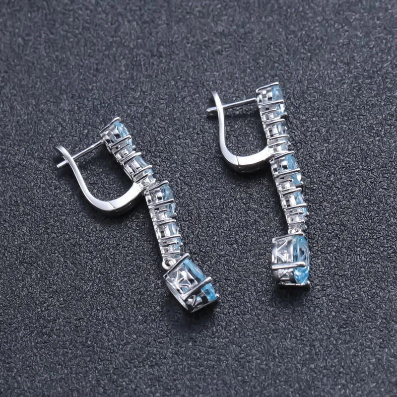 925 Sterling Silver Sky Blue Topaz Drop Earrings for Women