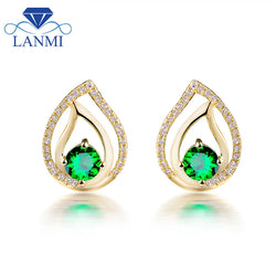 14K Yellow Gold Tsavorite Diamond Stud Earrings for Women