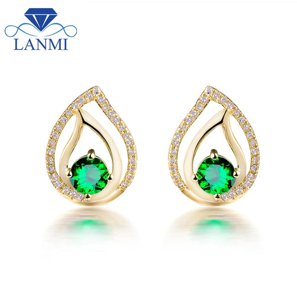 14K Yellow Gold Tsavorite Diamond Stud Earrings for Women