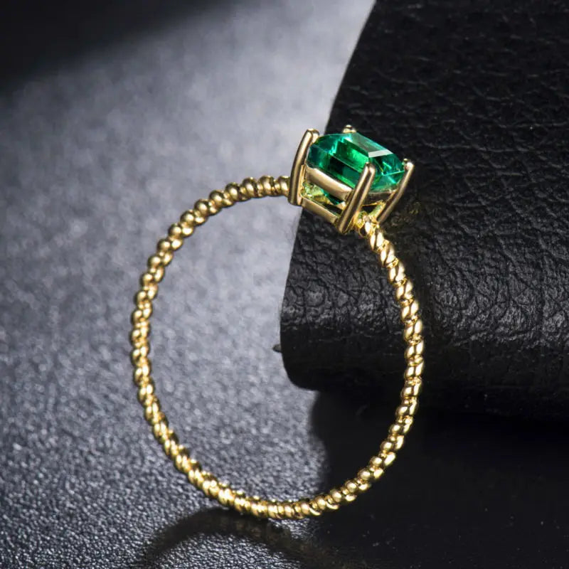 18K Yellow Gold Solid Columbian Emerald Ring for Women