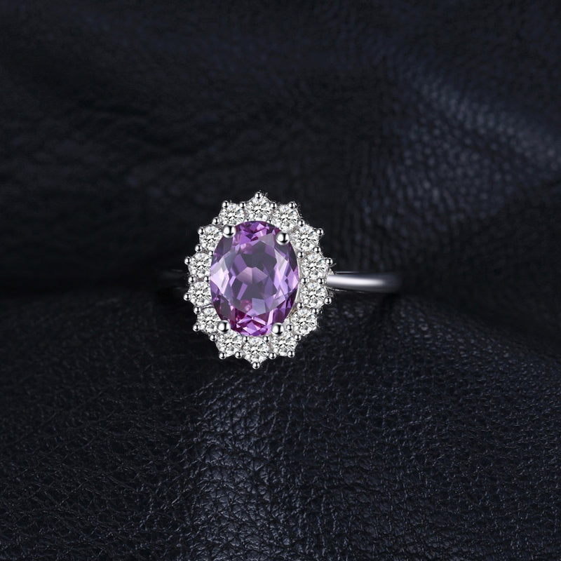 925 Sterling Silver Amethyst Halo Ring for Woman