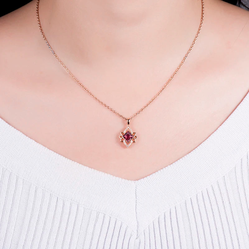 14K Rose Gold Pink Tourmaline Diamond Pendant Necklace for Women