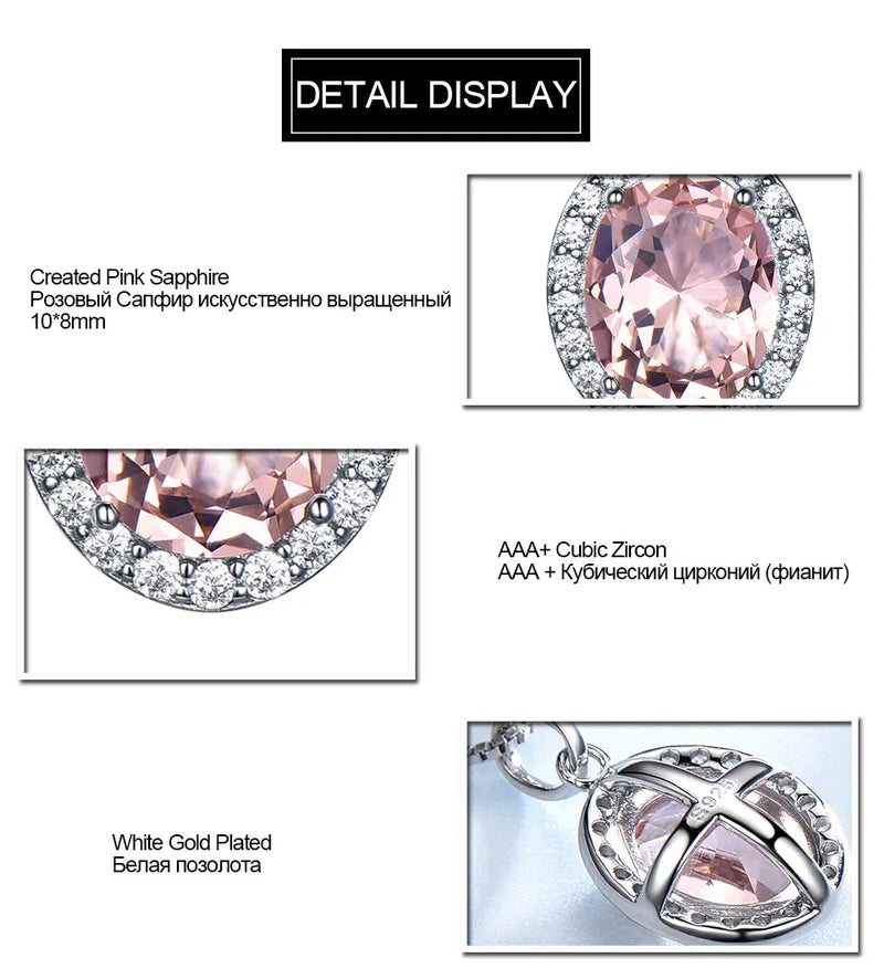 925 Sterling Silver Pink Sapphire Morganite Pendant for Women