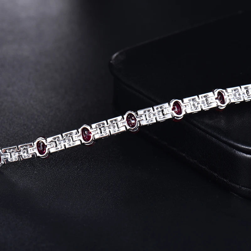 White Gold with Natural Ruby and Diamond Bracelet for Women