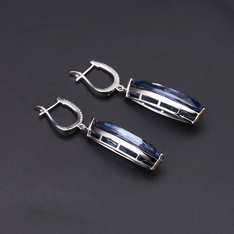 925 Sterling Silver Iolite and Quartz Drop Earrings for Women