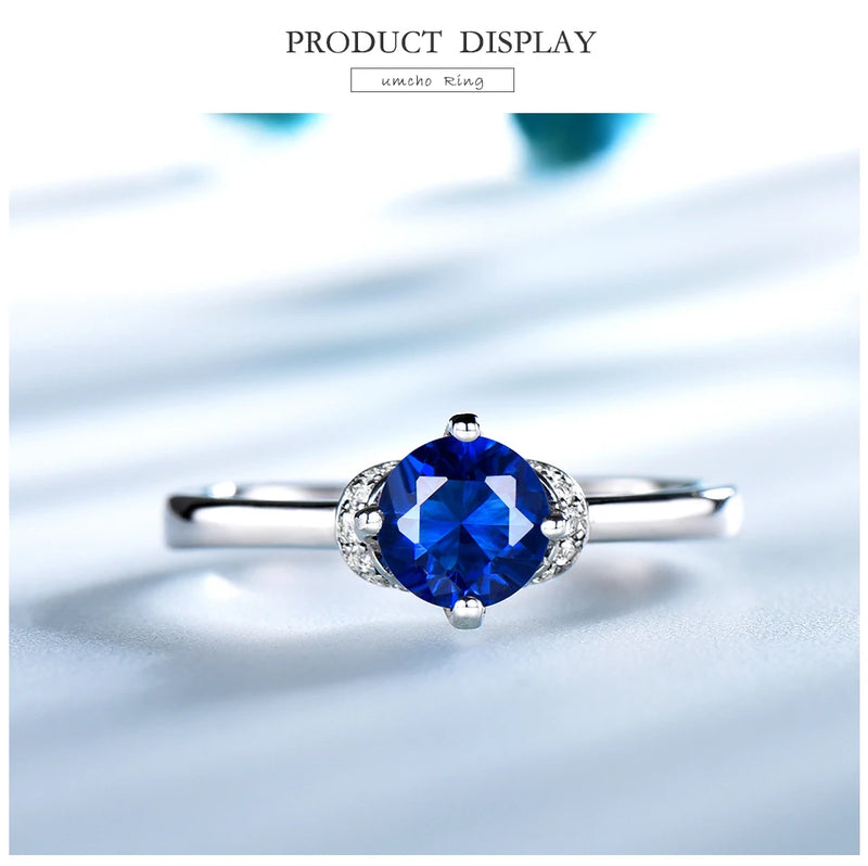 925 Sterling Silver Blue Sapphire Halo Ring for Women