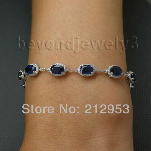 14K White Gold Sapphire Bracelet with 4x6mm Sapphires