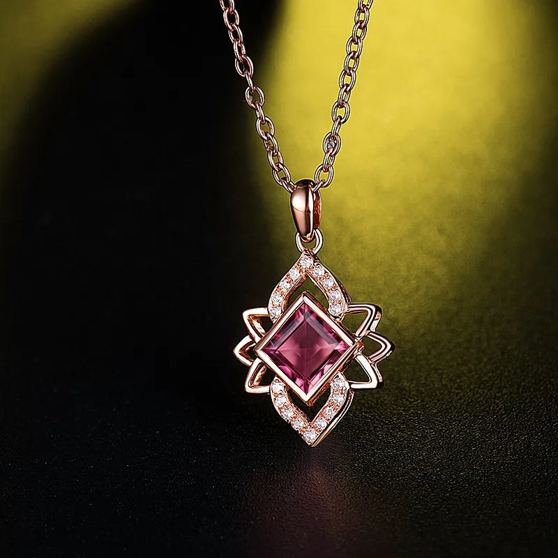 14K Rose Gold Pink Tourmaline Diamond Pendant Necklace for Women