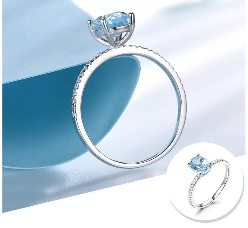 Sterling Silver Sky Blue Topaz Solitaire Ring for Women