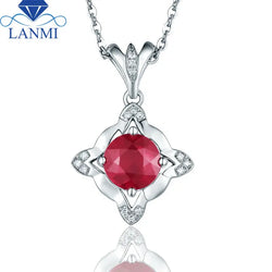 14K White Gold Ruby Flower Pendant for Girlfriend