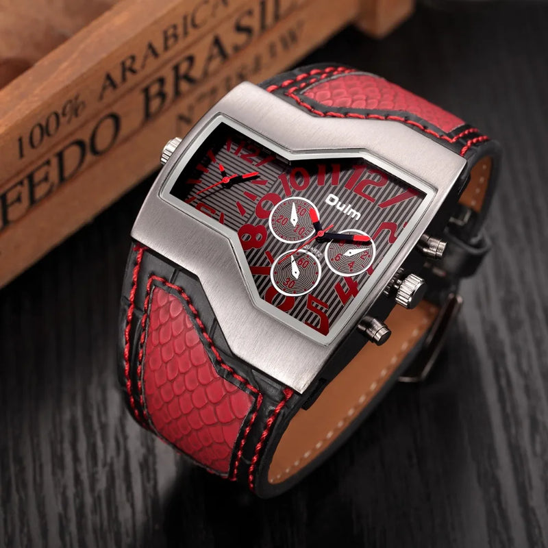 Luxury Military Quartz Watch with Unique Multi-Time Zone & Leather Strap for Men