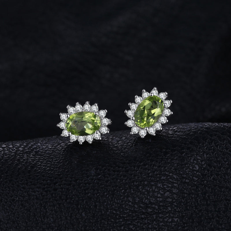 Sterling Silver Peridot Halo Stud Earrings for Woman