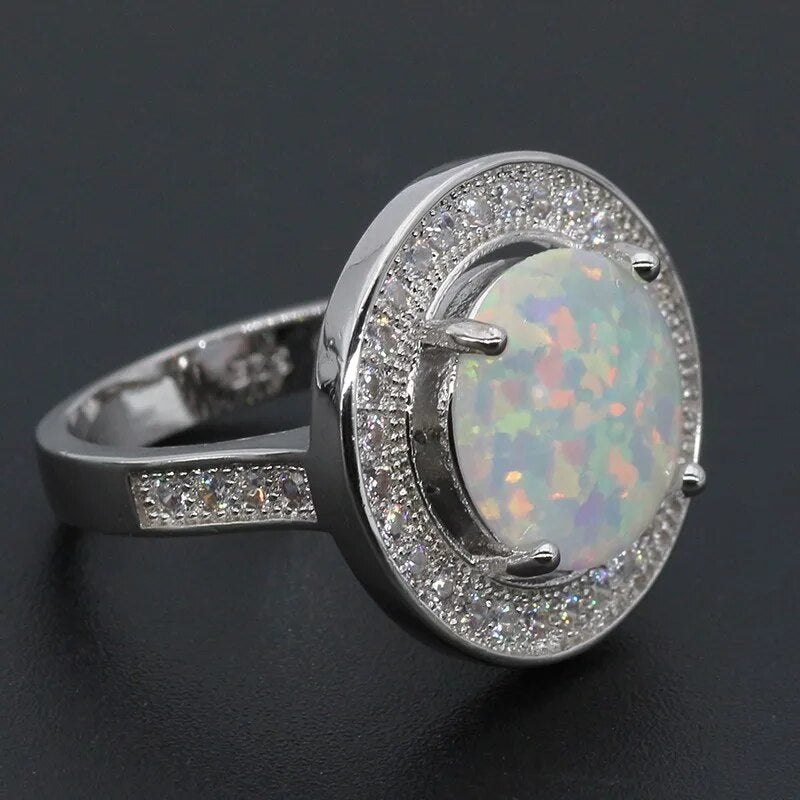 925 Sterling Silver Fire Opal Gem Ring for Unisex