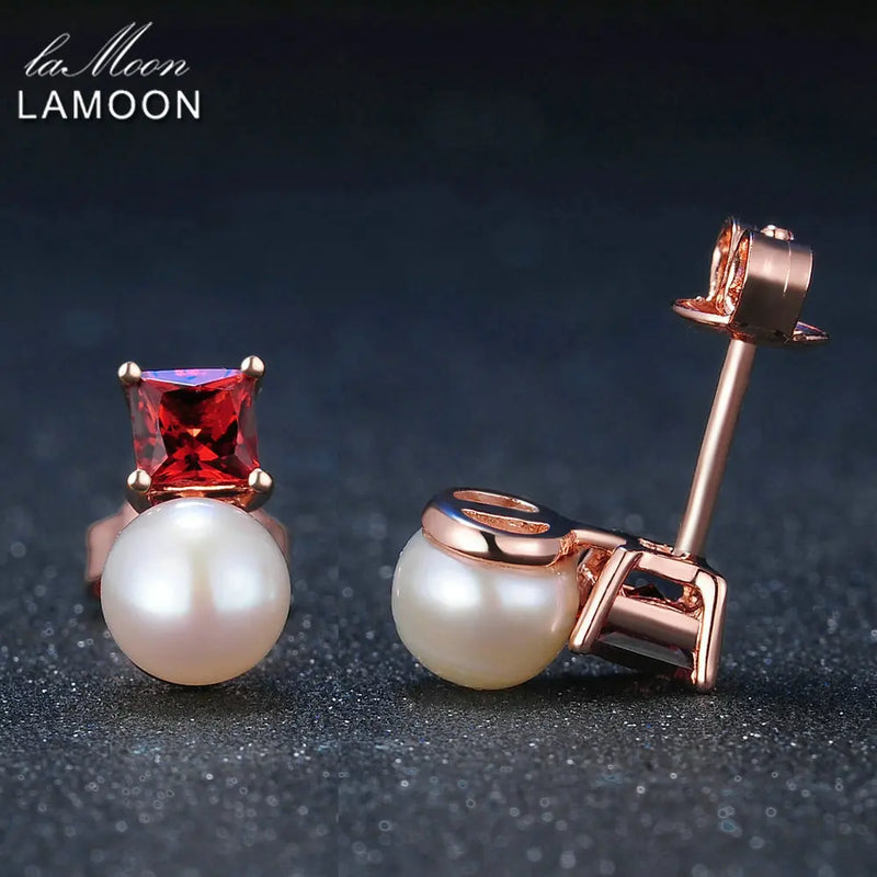 925 Sterling Silver Freshwater Pearl Garnet Earrings for Women