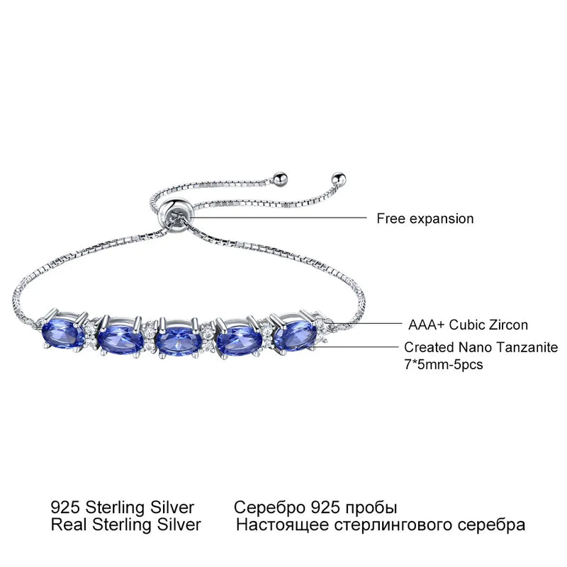 Sterling Silver Nano Tanzanite Oval Bangle Bracelets for Women