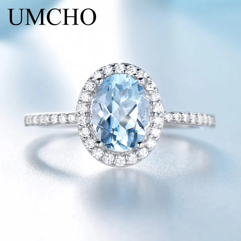 925 Sterling Silver Sky Blue Topaz Oval Ring for Women