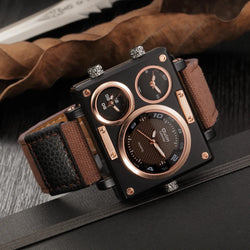 Luxury Designer Square-Face Watch with Three Time Zones for Men