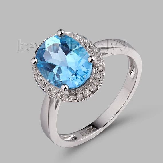 18K White Gold Natural Topaz Oval Engagement Ring