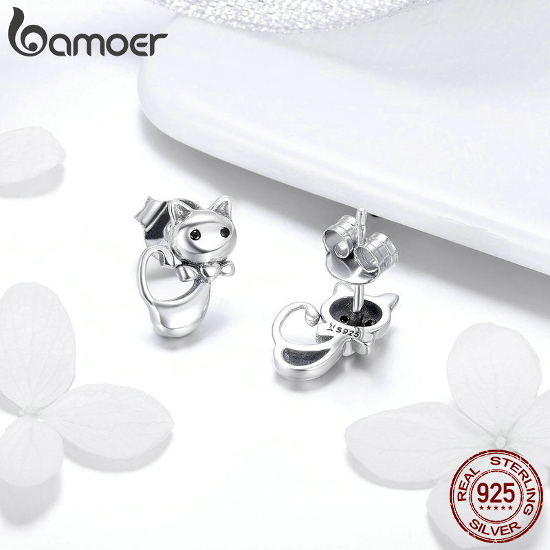 925 Sterling Silver Sticky Cat Animal Stud Earrings for Women