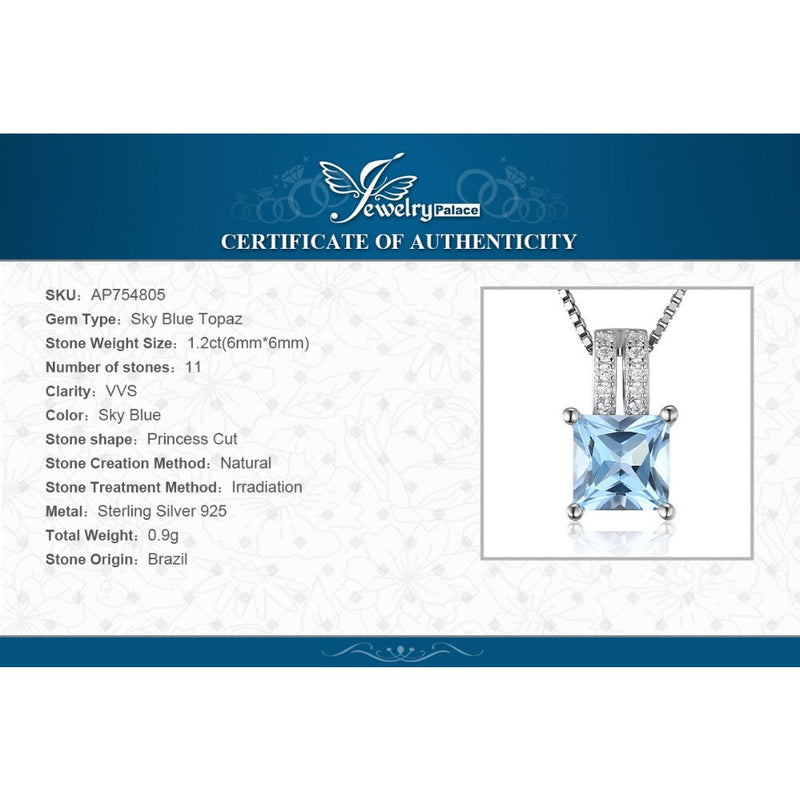 925 Sterling Silver Blue Topaz Pendant Necklace for Woman