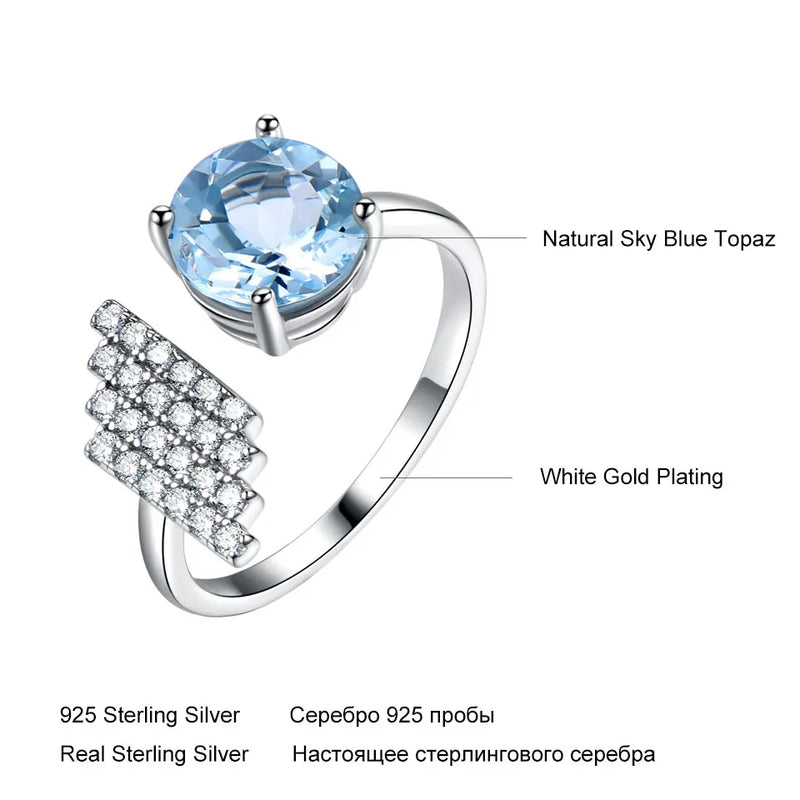 925 Sterling Silver Sky Blue Topaz Adjustable Ring for Women