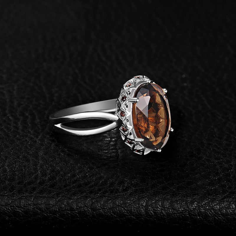 Sterling Silver 5.7ct Oval Smoky Quartz Cocktail Ring for Women