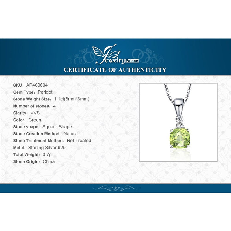 925 Sterling Silver Peridot Pendant Necklace for Woman