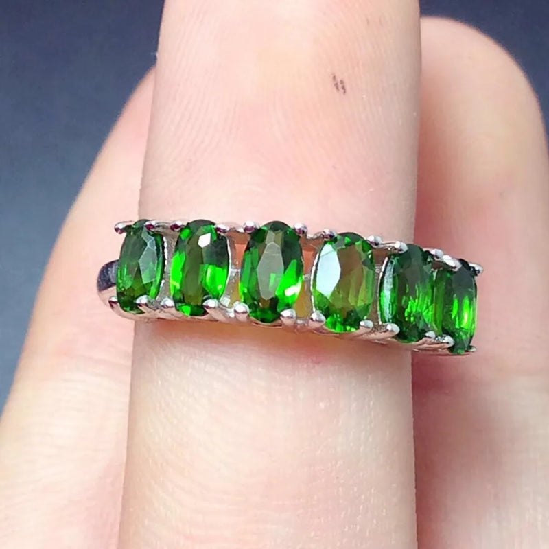 Sterling Silver Natural Diopside Ring for Women