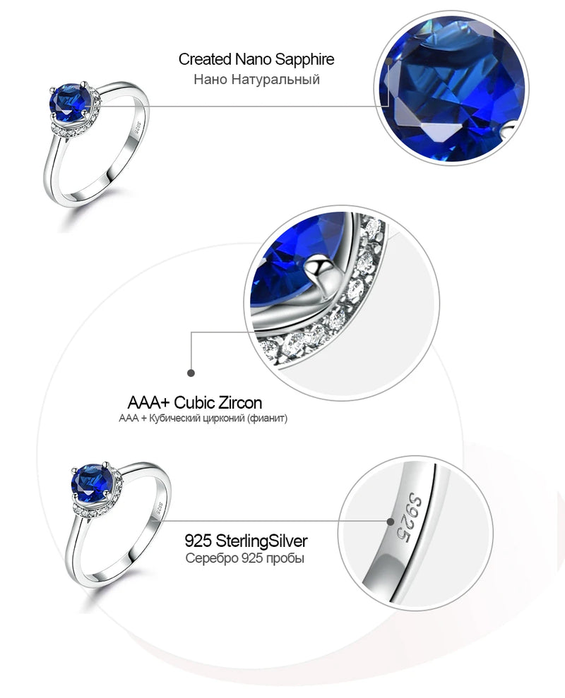 925 Sterling Silver Blue Sapphire Halo Ring for Women