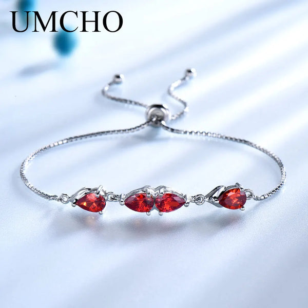 Sterling Silver Garnet Bracelet with Pear Cut Zircon, 5x7mm, for Women