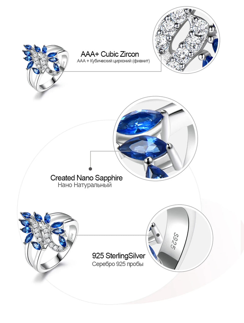 Sterling Silver Blue Sapphire and White Zircon Double Color Ring for Women