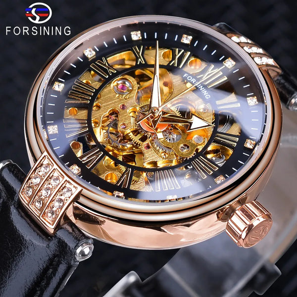 Stainless Steel Diamond Accented Luminous Hands Automatic Watch for Women