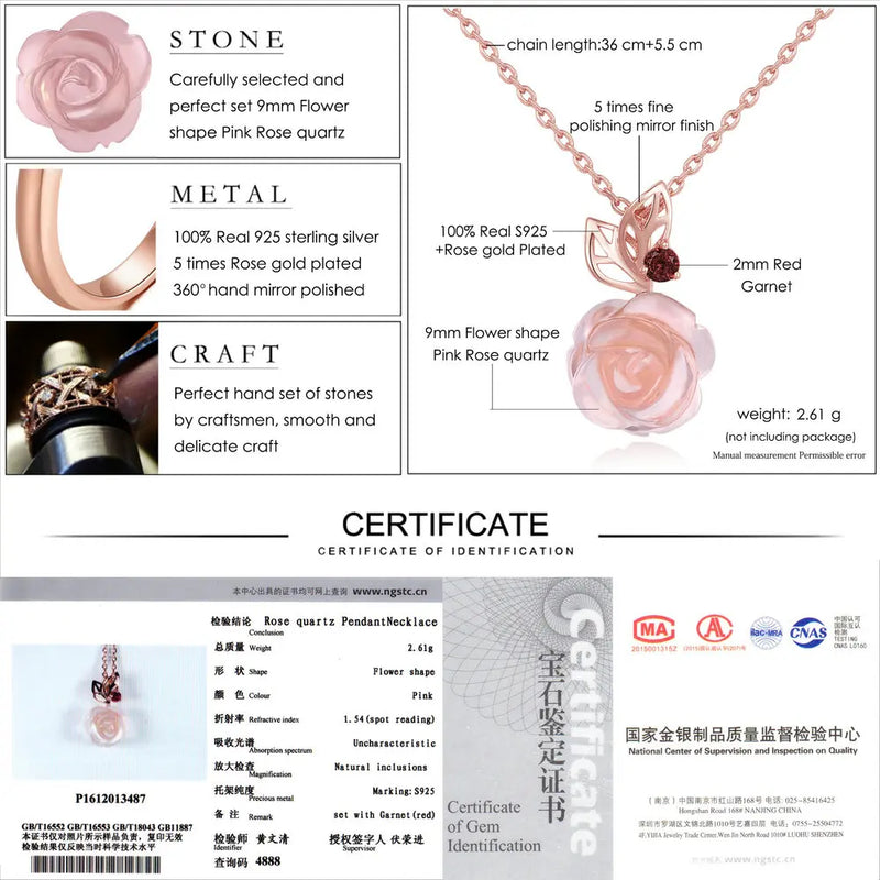 Sterling Silver Pink Rose Quartz FlowerRose Jewelry Set for Women