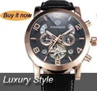 Golden Rectangle Dial Hollow Skeleton Mechanical Watch for Men