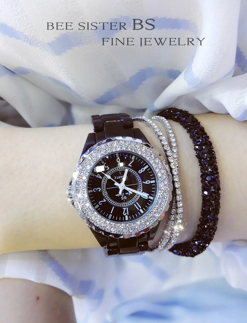 New Luxury Women Watches White Imitation Ceramic Diamond Watch Ladies Female Gift Relogios Femininos Fashion Resin Quartz  Clock