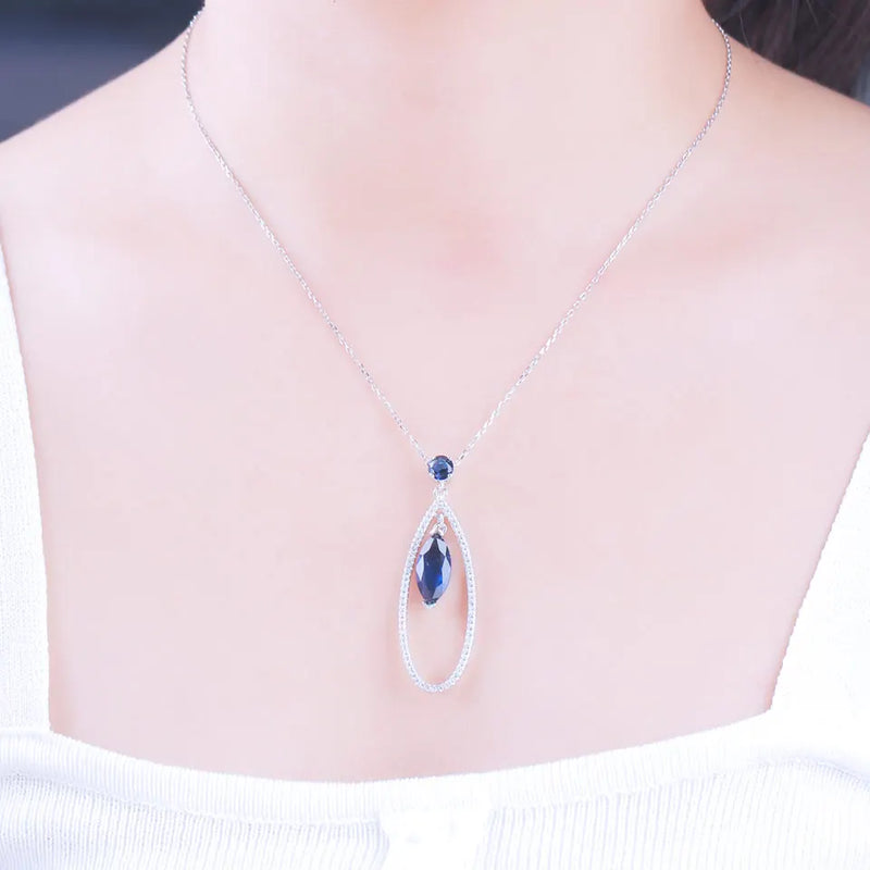 Sterling Silver Blue Sapphire Pendant and Drop Earrings Set for Women