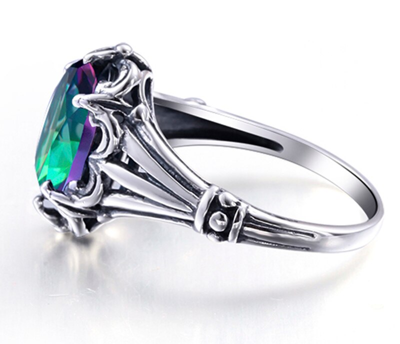 925 Sterling Silver Rainbow Topaz Crystal Ring for Women