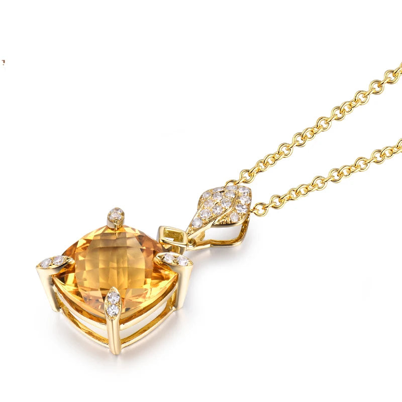 18K Yellow Gold Cushion Citrine Pendant Necklace for Women