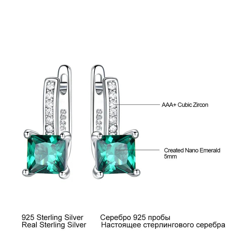 925 Sterling Silver Green Emerald Clip Earrings for Women