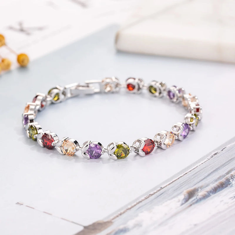 Sterling Silver Tennis Chain Gemstone Bracelets for Women