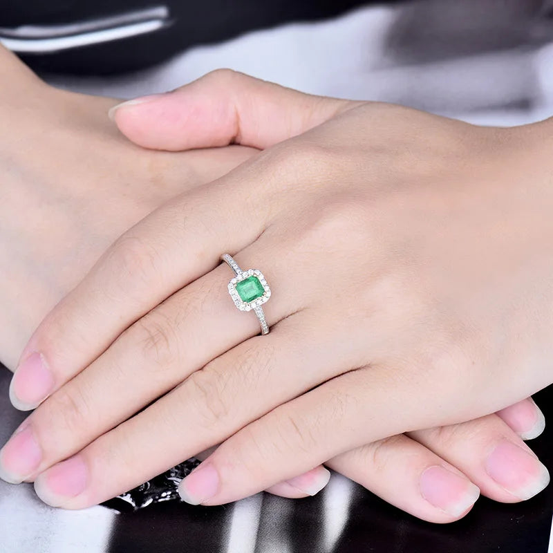 18K White Gold Emerald Cut Emerald Ring for Women