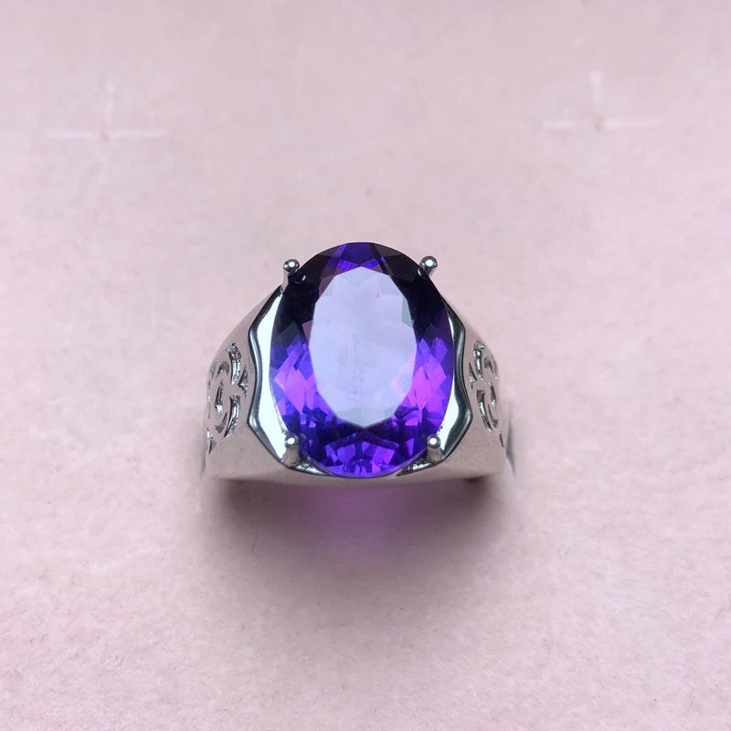 925 Silver Amethyst Men's Ring, Heavy, Beautiful