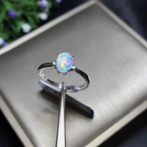 925 Silver Adjustable Size Opal Ring for Women, Mysteriously Changes Fire Color