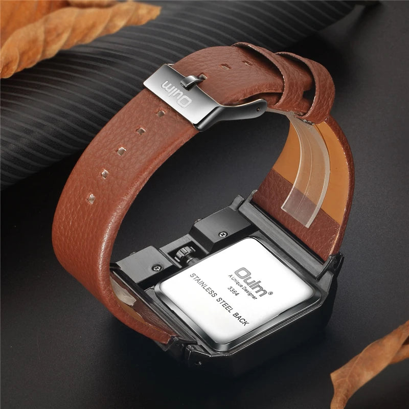 Large Square Men's Luxury Leather Watch