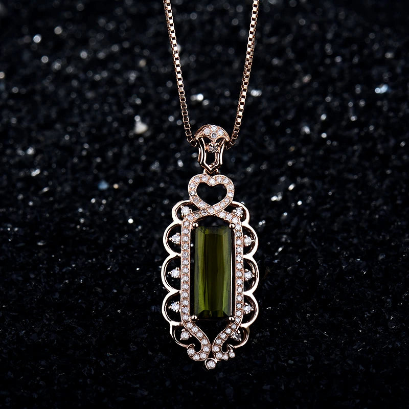 18K Rose Gold Pendant with Natural Diamond & Green Tourmaline for Women