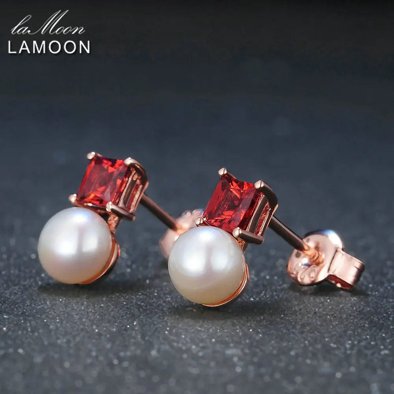 925 Sterling Silver Freshwater Pearl Garnet Earrings for Women